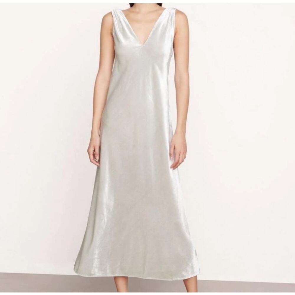 Vince Silver Satin V-Neck Slip Dress